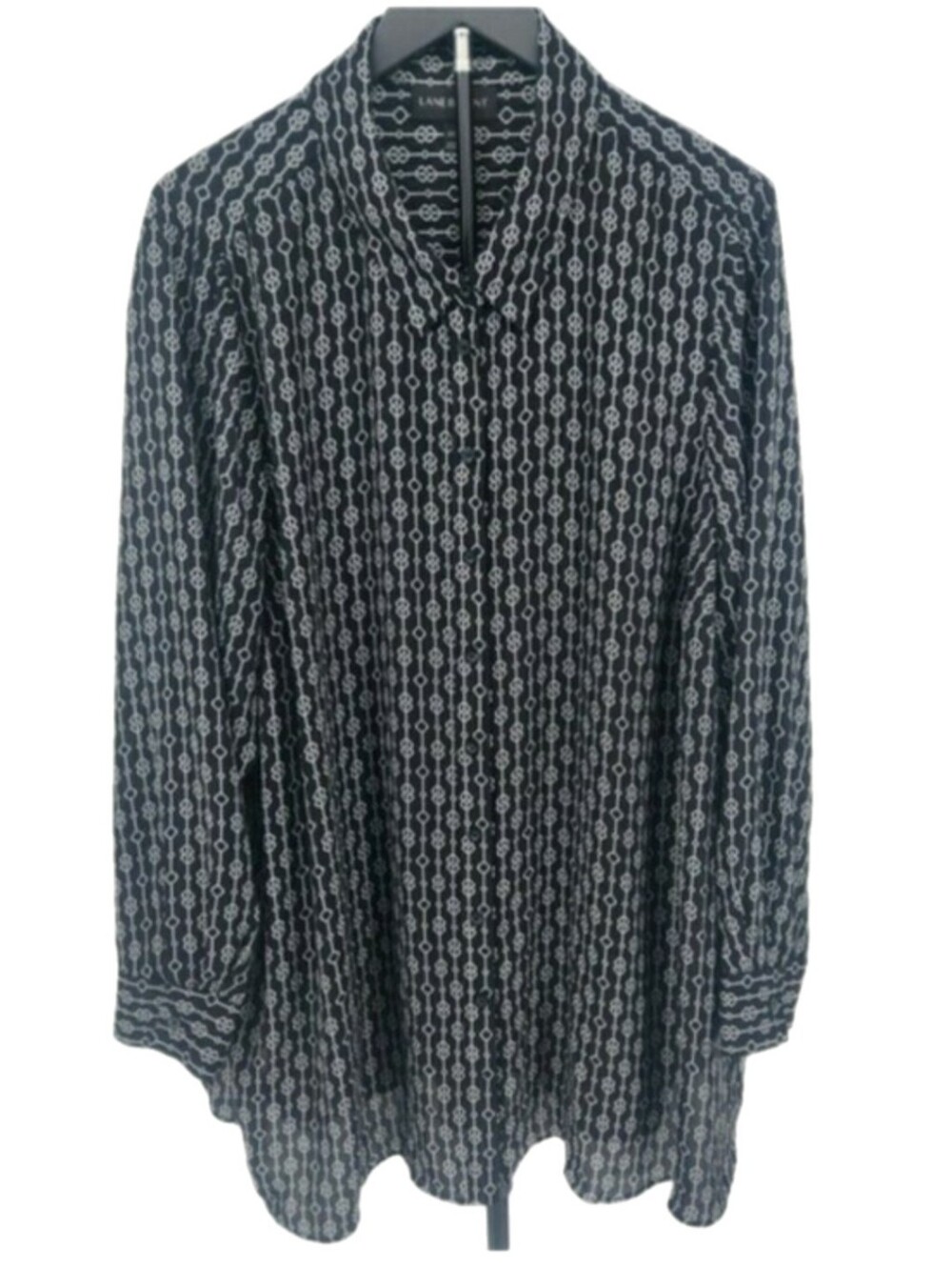 Lane Bryant Womens Black White Geometric Chain Print Button Up Blouse 26